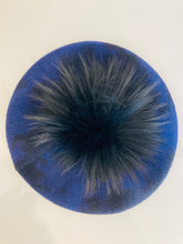Load image into Gallery viewer, Dark Blue Cheetah Beret with Pom Pom