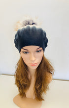Load image into Gallery viewer, Two Tone Aqua Grey Beret with Pom Pom