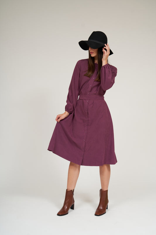 Olivia Raglan Sleeve Button Down Dress- Sangria