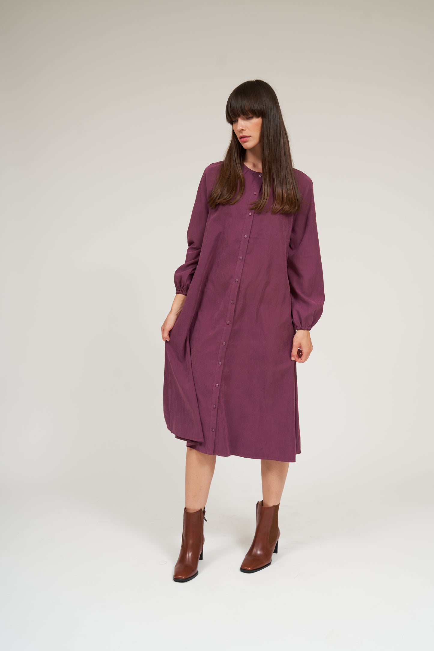 Olivia Raglan Sleeve Button Down Dress- Sangria