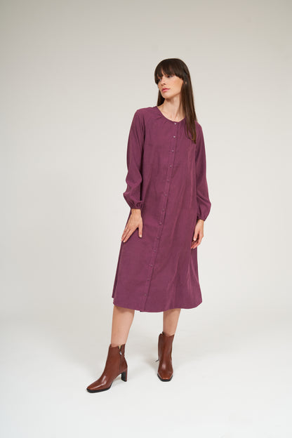 Olivia Raglan Sleeve Button Down Dress- Sangria