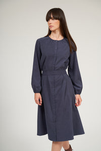 שמלת כפתור עם שרוול אוליביה רגלן- כחול פלדה