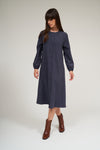 Olivia Raglan Sleeve Button Down Dress- Steel Blue