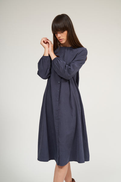 Olivia Raglan Sleeve Button Down Dress- Steel Blue