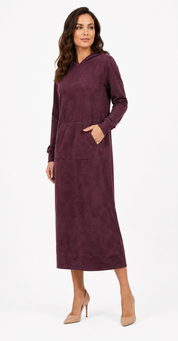 Serenity Modest Hoodie Dress for Women | Casual Long Sleeve Knit Dress | Plum