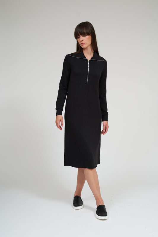 Serena Half Zip Dress- Black