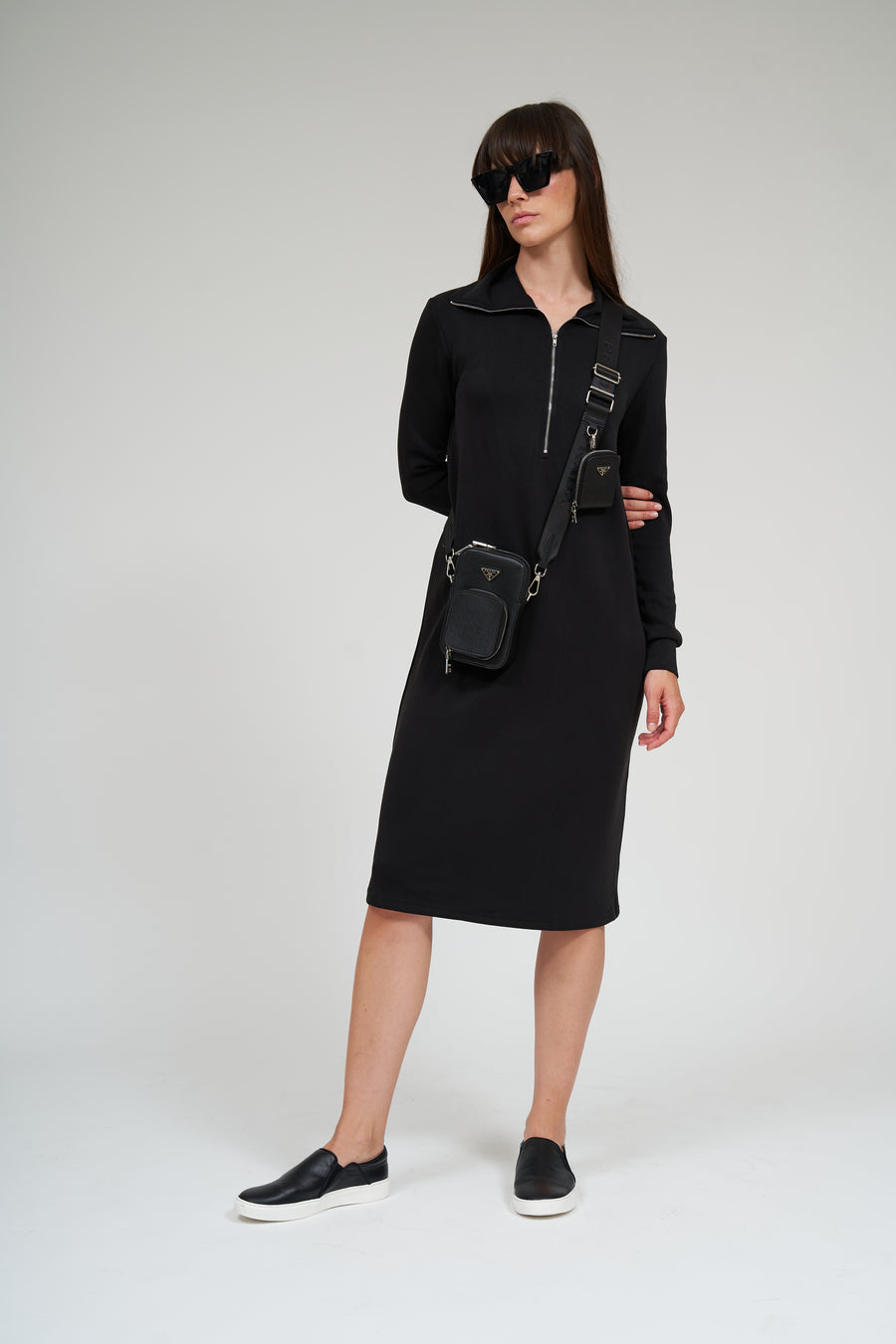 Serena Half Zip Dress- Black