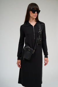 Serena Half Zip Dress- Black