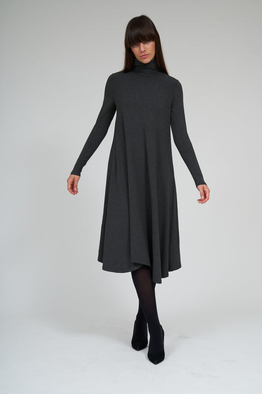 Turtleneck Flow Dress- Grey