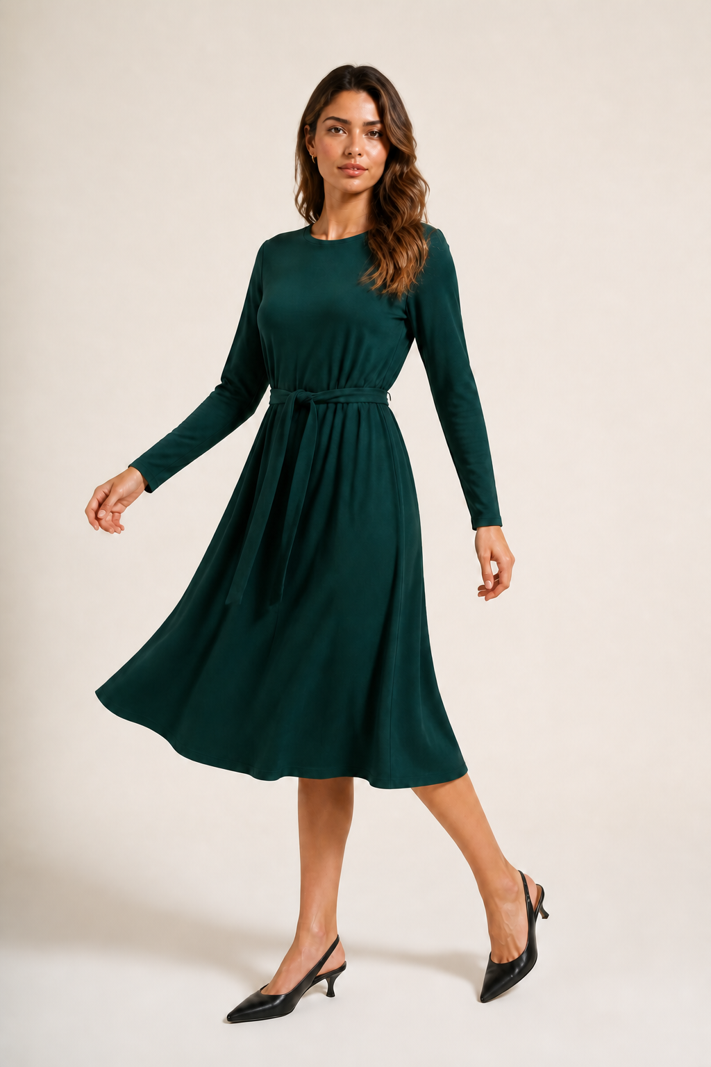 Daniella Faye Aura swing dress in ja'teal — modest women's FW26 collection, view 2