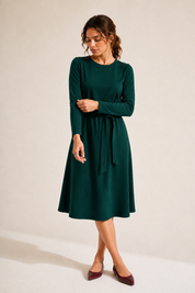 Daniella Faye Aura swing dress in ja'teal — modest women's FW26 collection, view 4