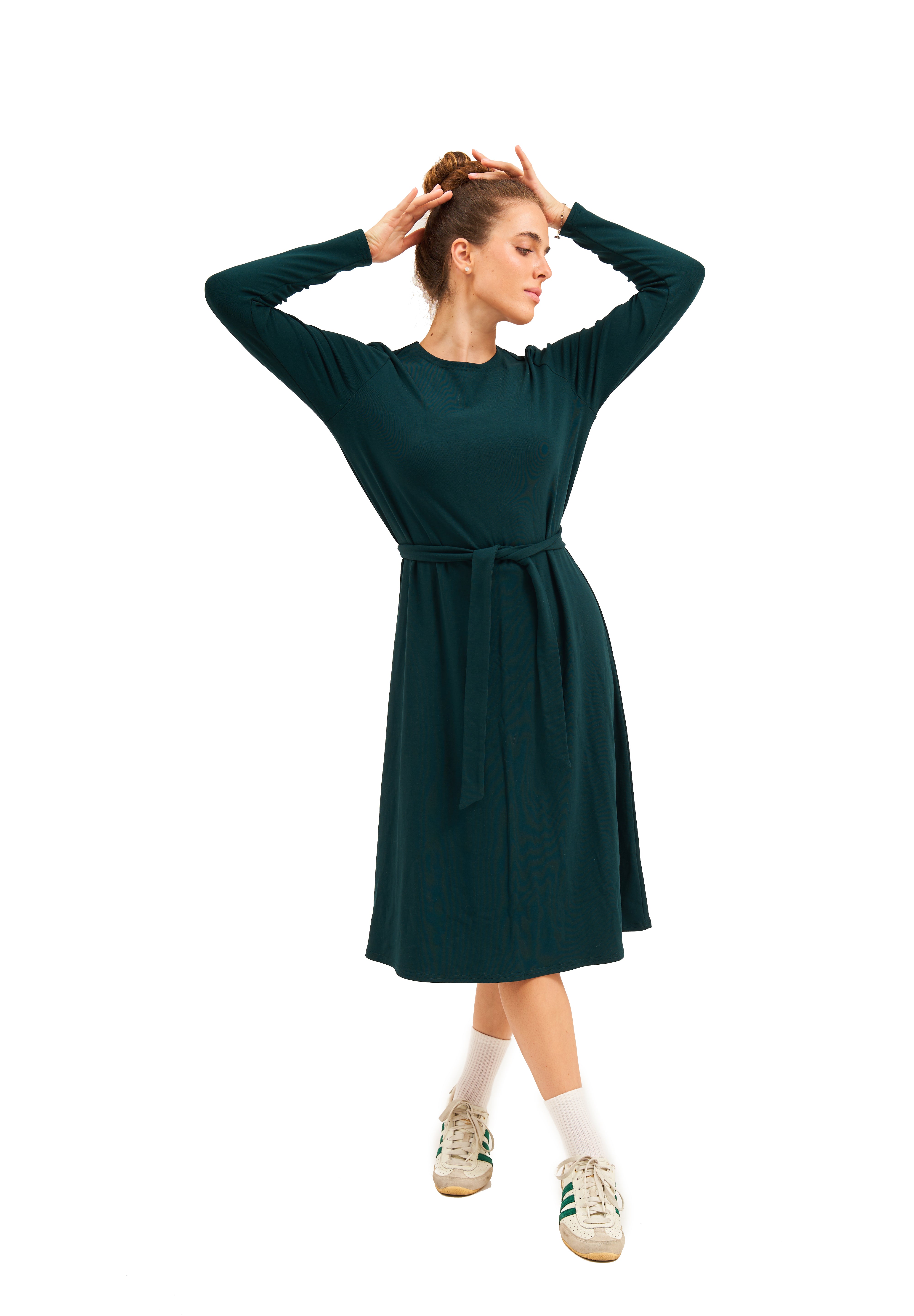 Daniella Faye Aura swing dress in ja'teal — modest women's FW26 collection, photo 3