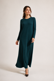 Daniella Faye Aura maxi swing dress in ja'teal — modest women's FW26 collection, view 1