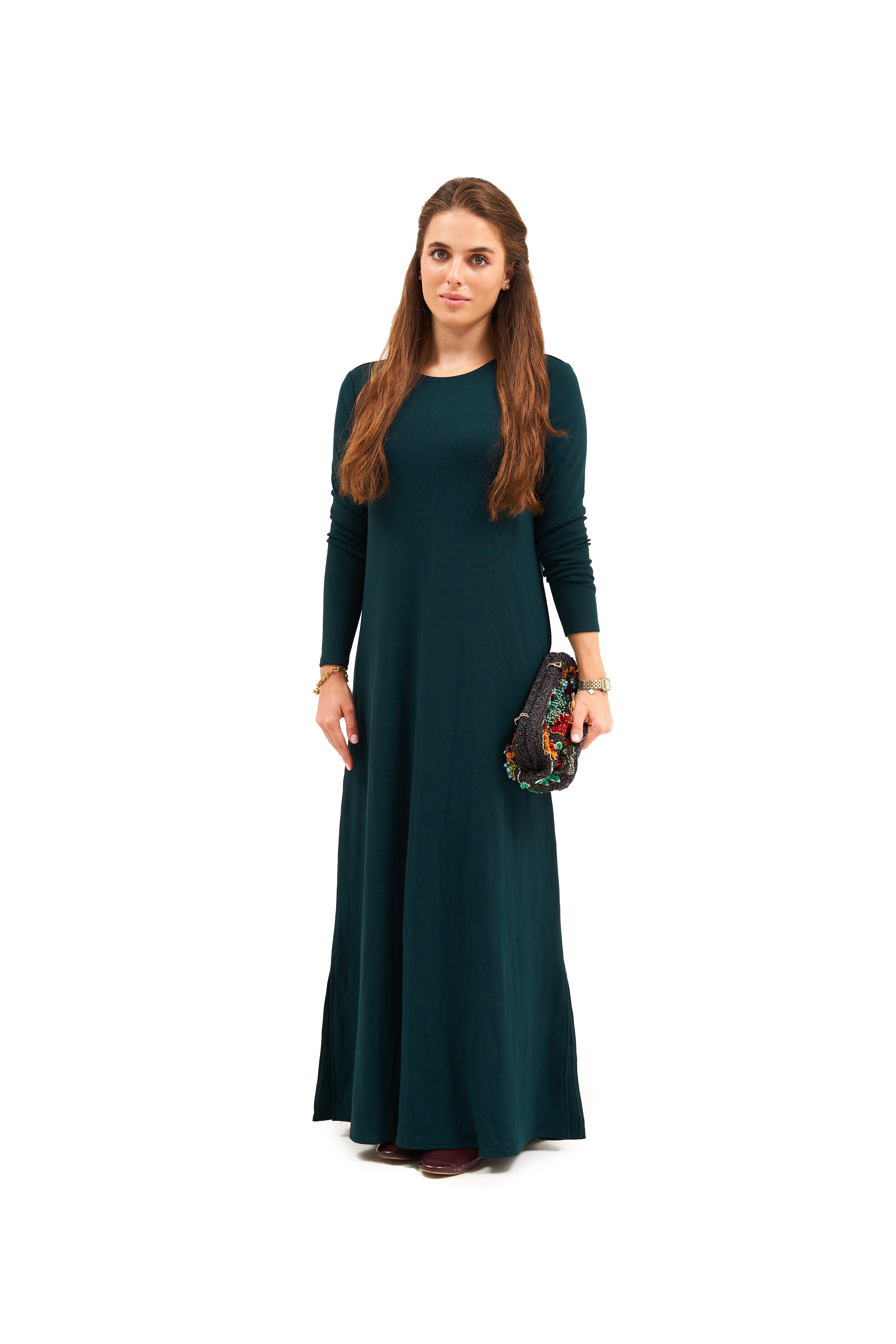 Daniella Faye Aura maxi swing dress in ja'teal — modest women's FW26 collection, photo 1