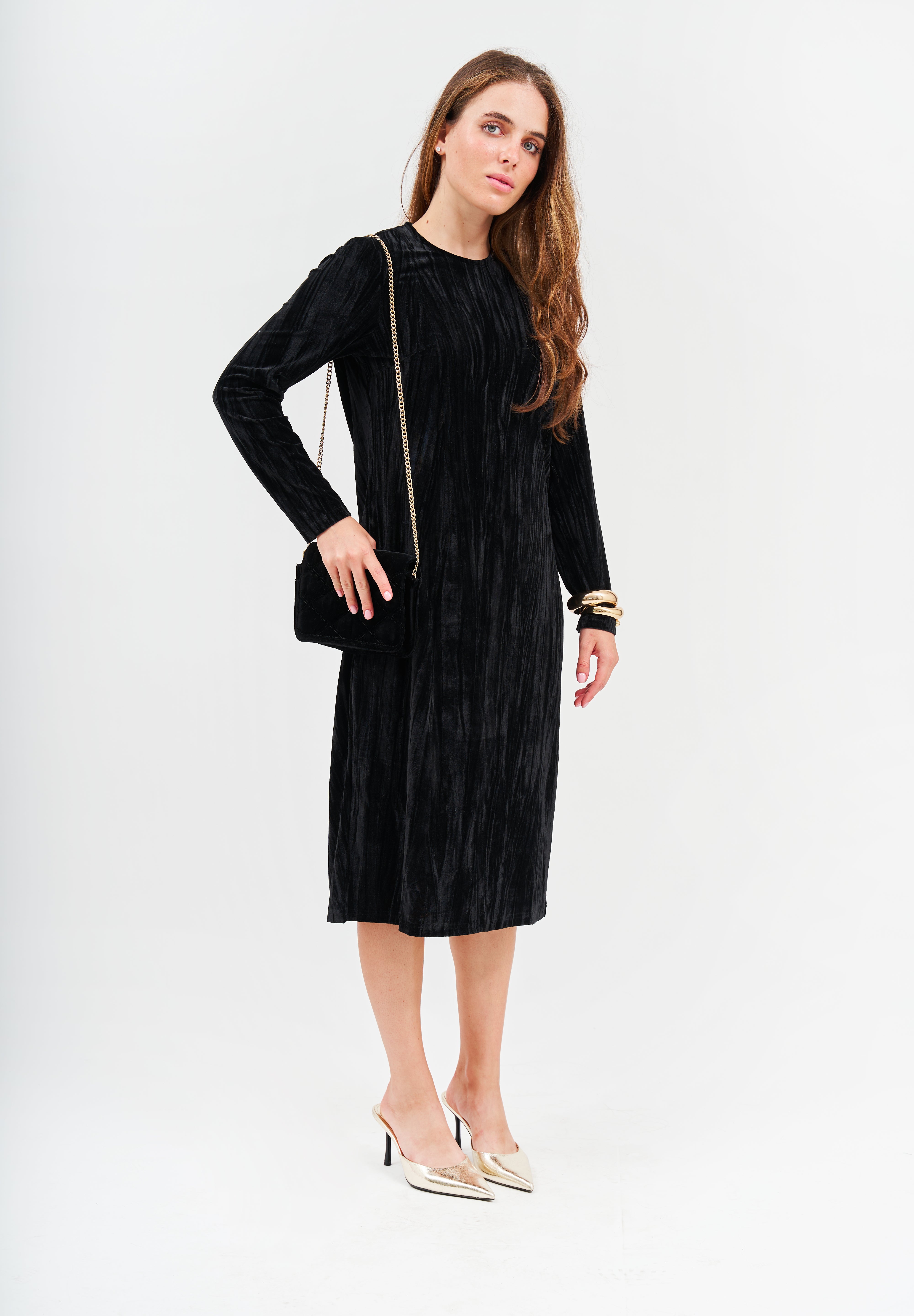 26WS1671 black back zipper velvet dress