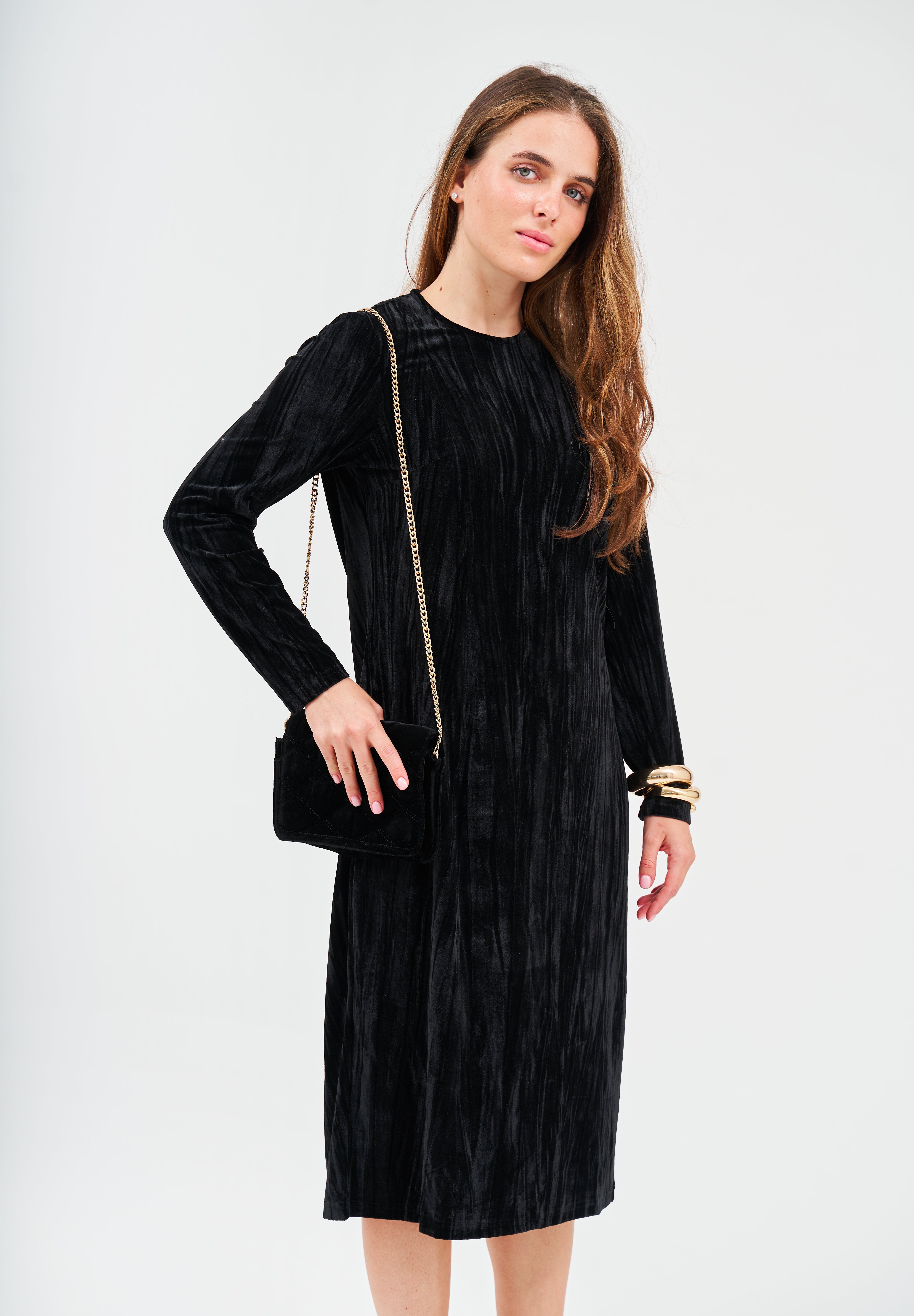 26WS1672 black back zipper velvet dress