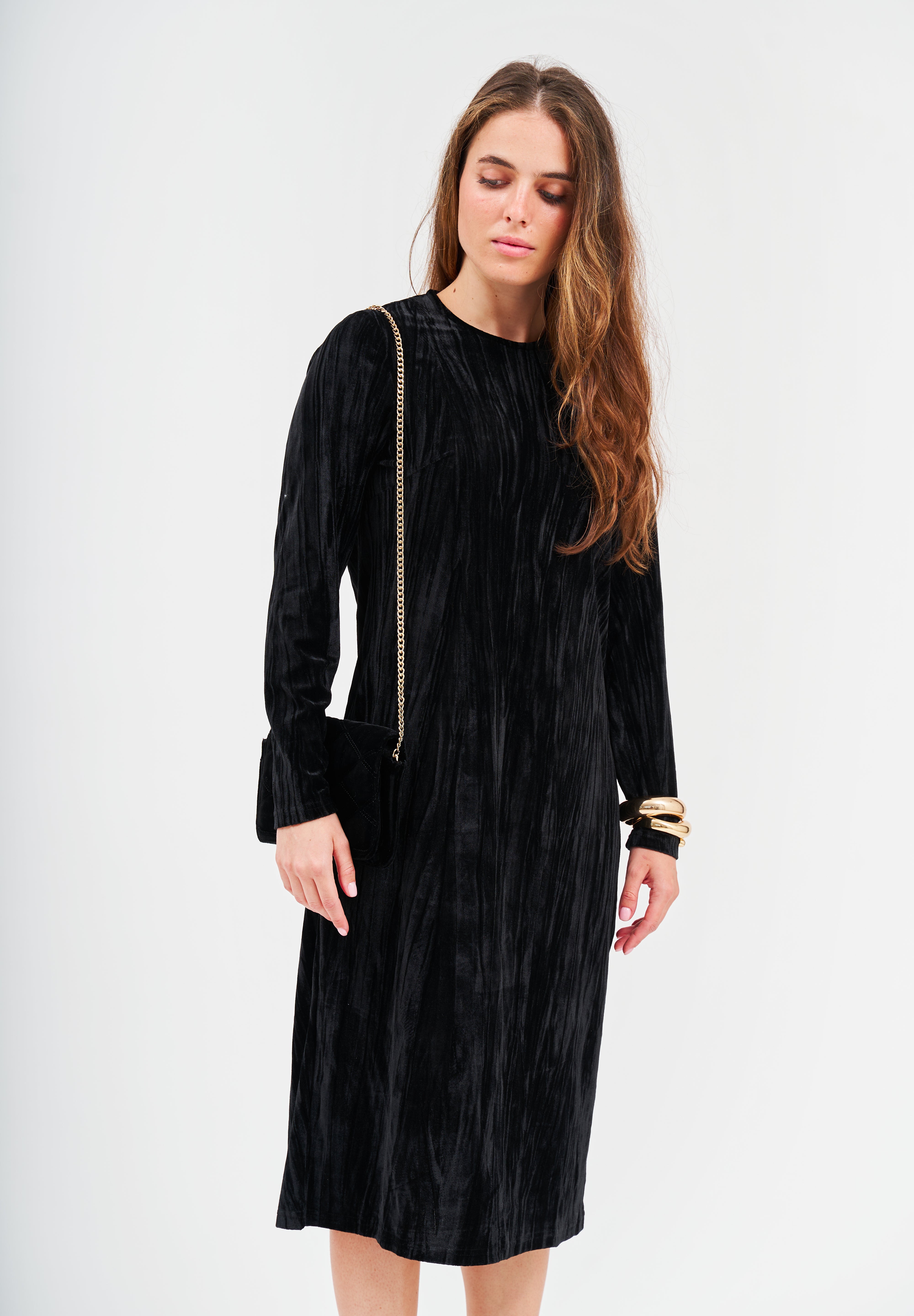 26WS1674 black back zipper velvet dress