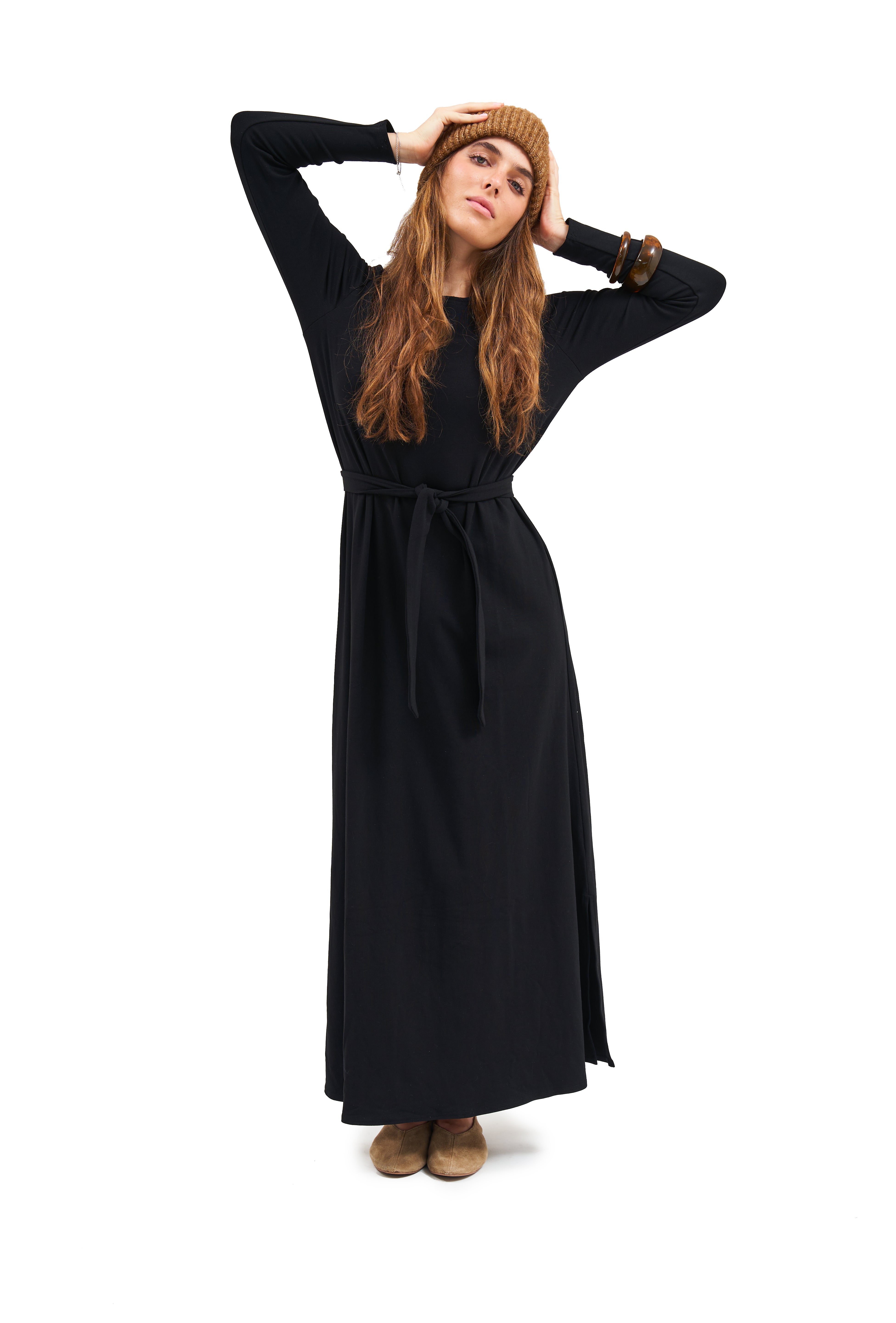 Daniella Faye Empress maxi swing dress in black — modest women's FW26 collection, photo 3