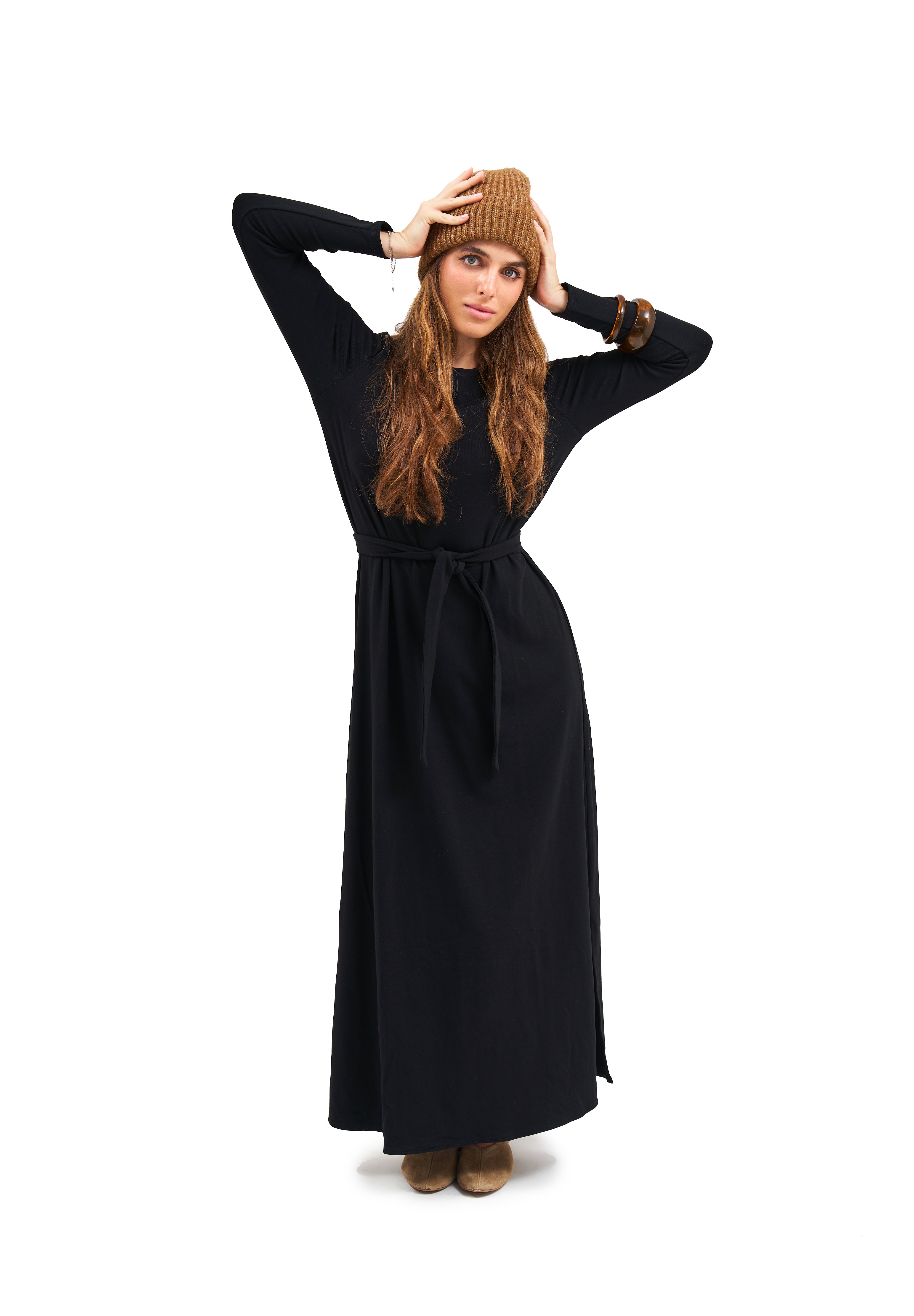 Daniella Faye Empress maxi swing dress in black — modest women's FW26 collection, photo 4