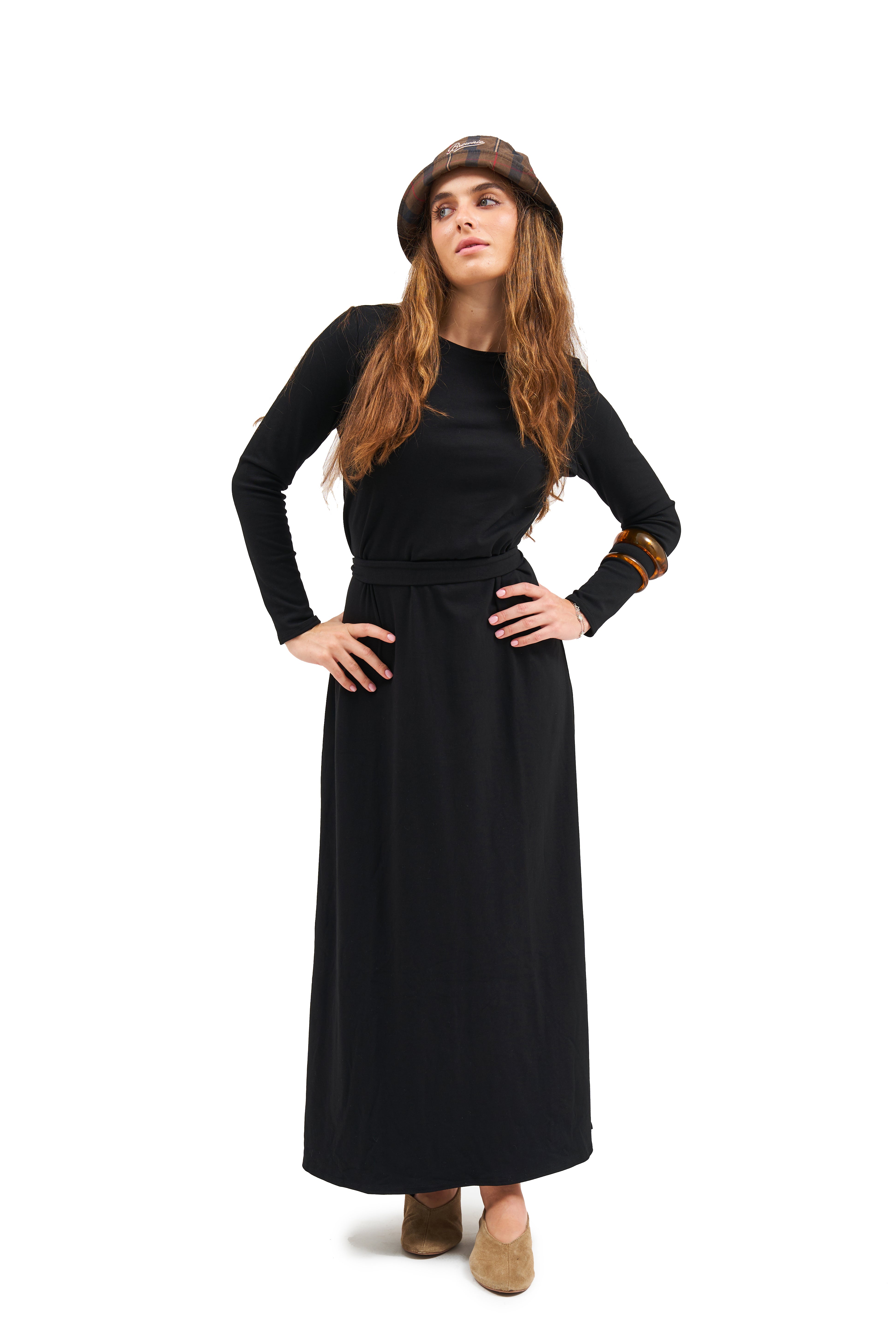 Daniella Faye Empress maxi swing dress in black — modest women's FW26 collection, photo 6