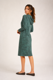 Daniella Faye Haven pullover hoodie dress in forest green — modest women's FW26 collection, view 4