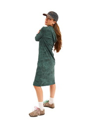 Daniella Faye Haven pullover hoodie dress in forest green — modest women's FW26 collection, photo 3