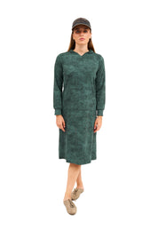 Daniella Faye Haven pullover hoodie dress in forest green — modest women's FW26 collection, photo 5