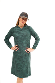 Daniella Faye Haven pullover hoodie dress in forest green — modest women's FW26 collection, photo 7