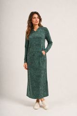 Haven Modest Maxi Hoodie Dress for Women | Casual Long Sleeve Knit Dress | Forest Green