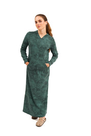 Daniella Faye Haven pullover hoodie maxi dress in forest green — modest women's FW26 collection, photo 1