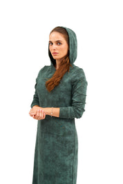 Daniella Faye Haven pullover hoodie maxi dress in forest green — modest women's FW26 collection, photo 2