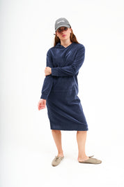 26WS1969 navy velvet pullover hoodie dress