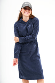 26WS1971 navy velvet pullover hoodie dress