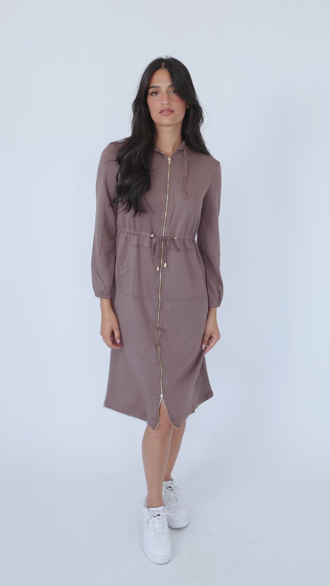 Modest Hoodie Dress in Mocha -  Women's Fashion