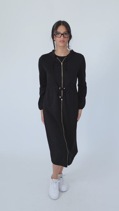 NW Hoodie Long Dress: Black