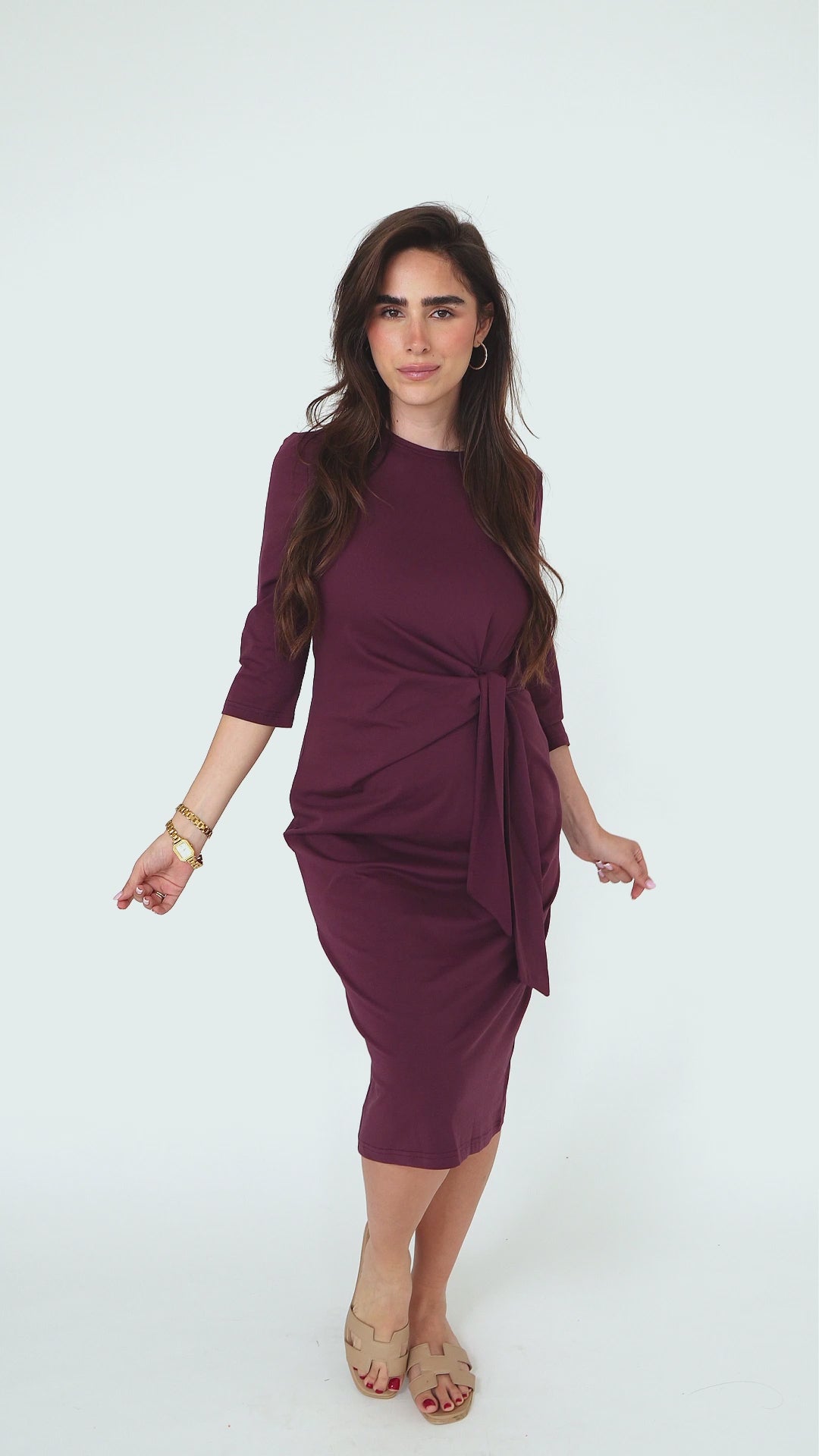 Modest Aubergine Tie Dress – Women's Elegant Fashion