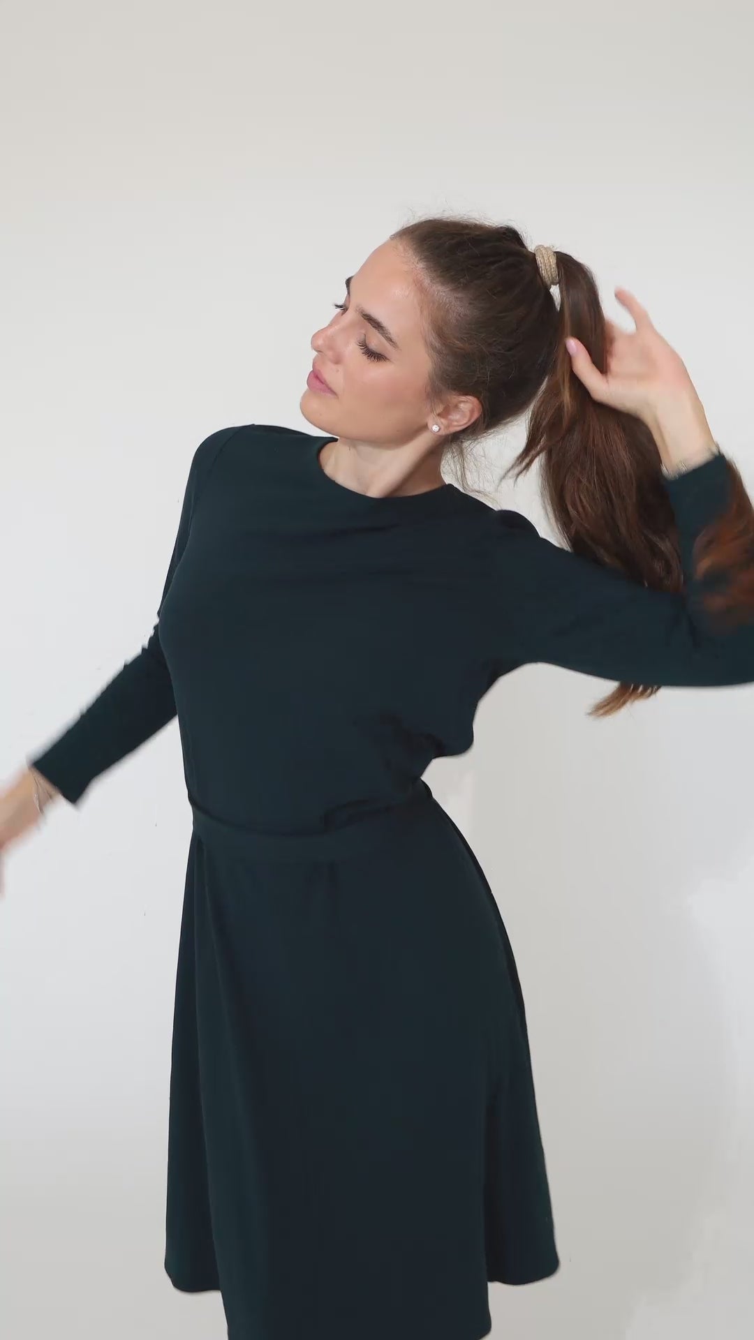 Aura Modest Knit Dress for Women | Long Sleeve Elegant Midi Dress | Ja'Teal