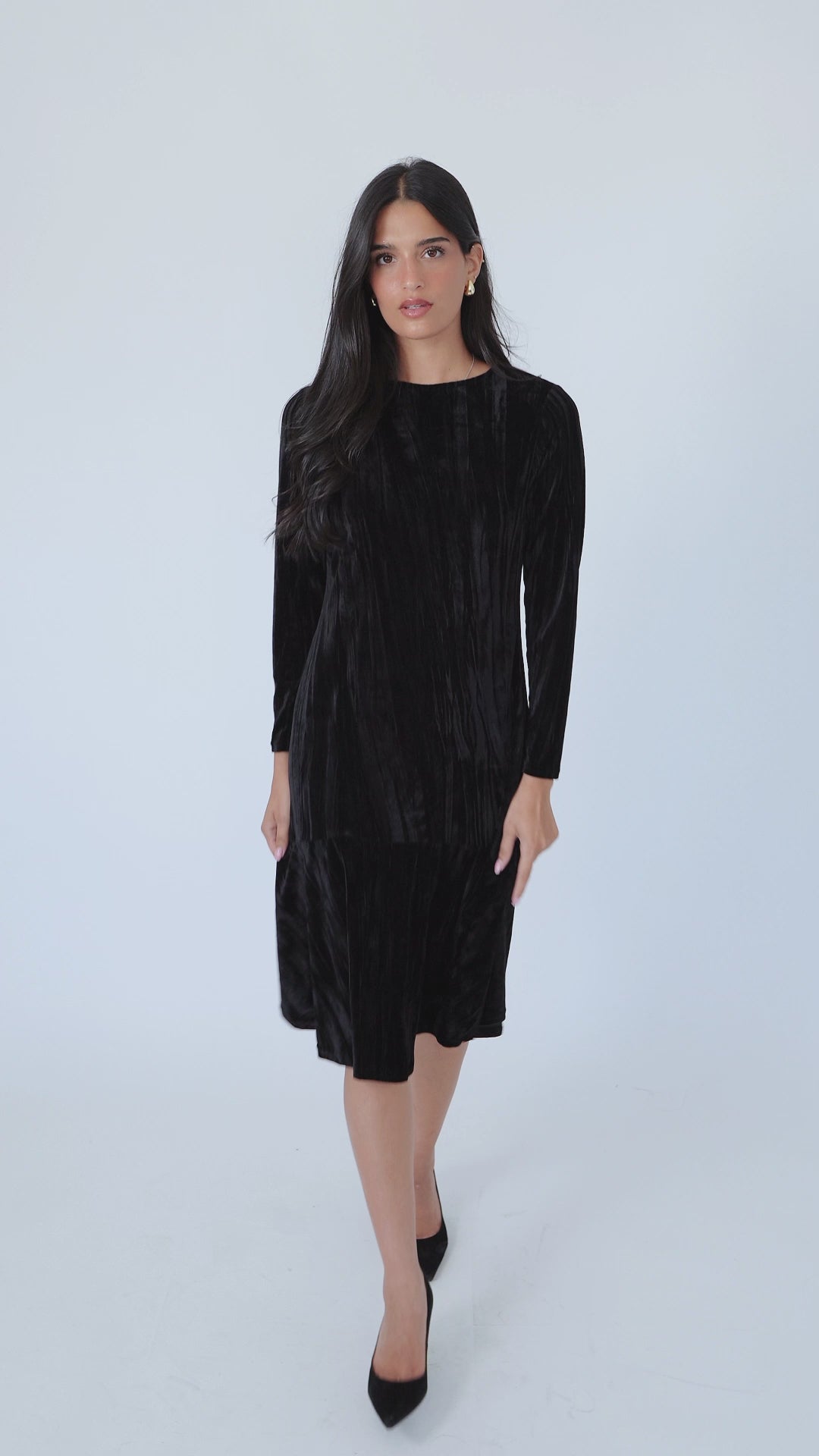 Anthro Ruffle Crushed Velvet Dress: Black