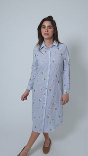 Blue Seersucker Shirt Dress
