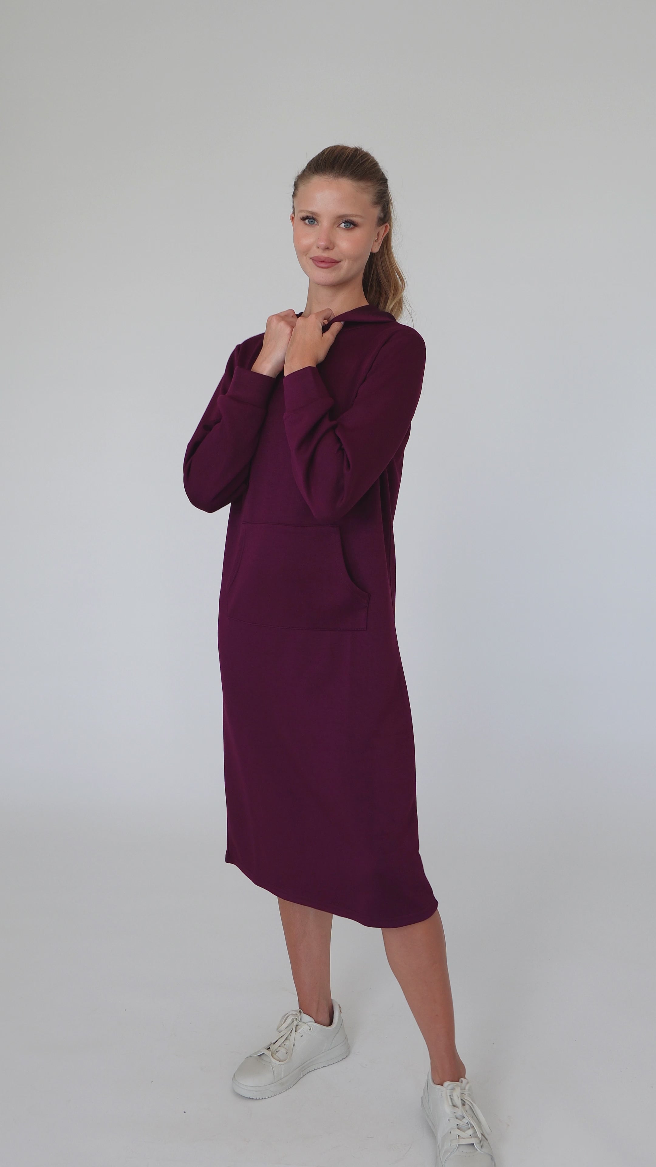 Modest Cranberry Pullover Hoodie Dress – Women's Fashion