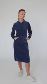 Modest Navy Velvet Pullover Hoodie Dress – Women's Fashion