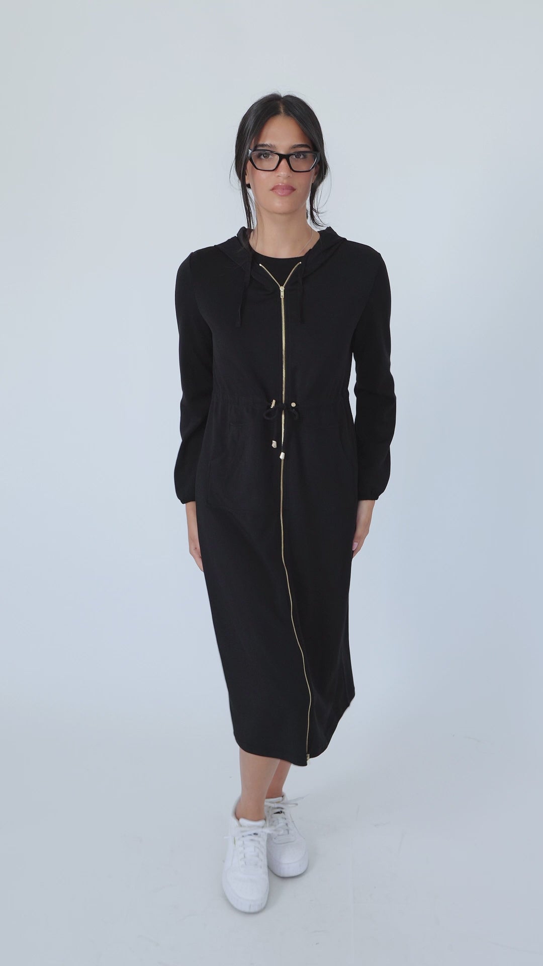 Modest Black Hoodie Dress  (Short) - Women's Fashion