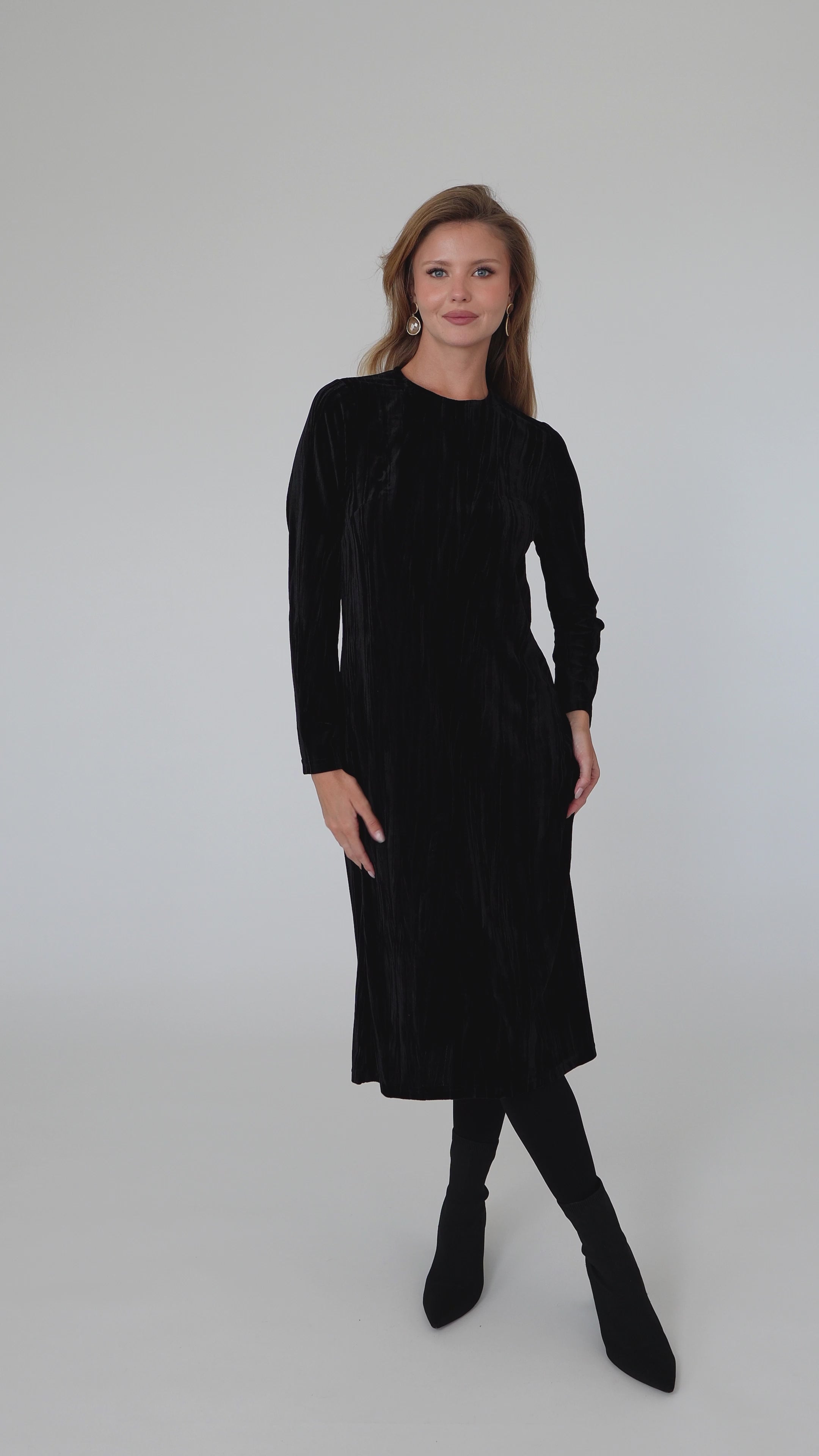Modest Black Back Zipper Velvet Dress – Women's Fashion