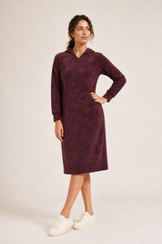 Daniella Faye Serenity pullover hoodie dress in plum — modest women's FW26 collection, view 3
