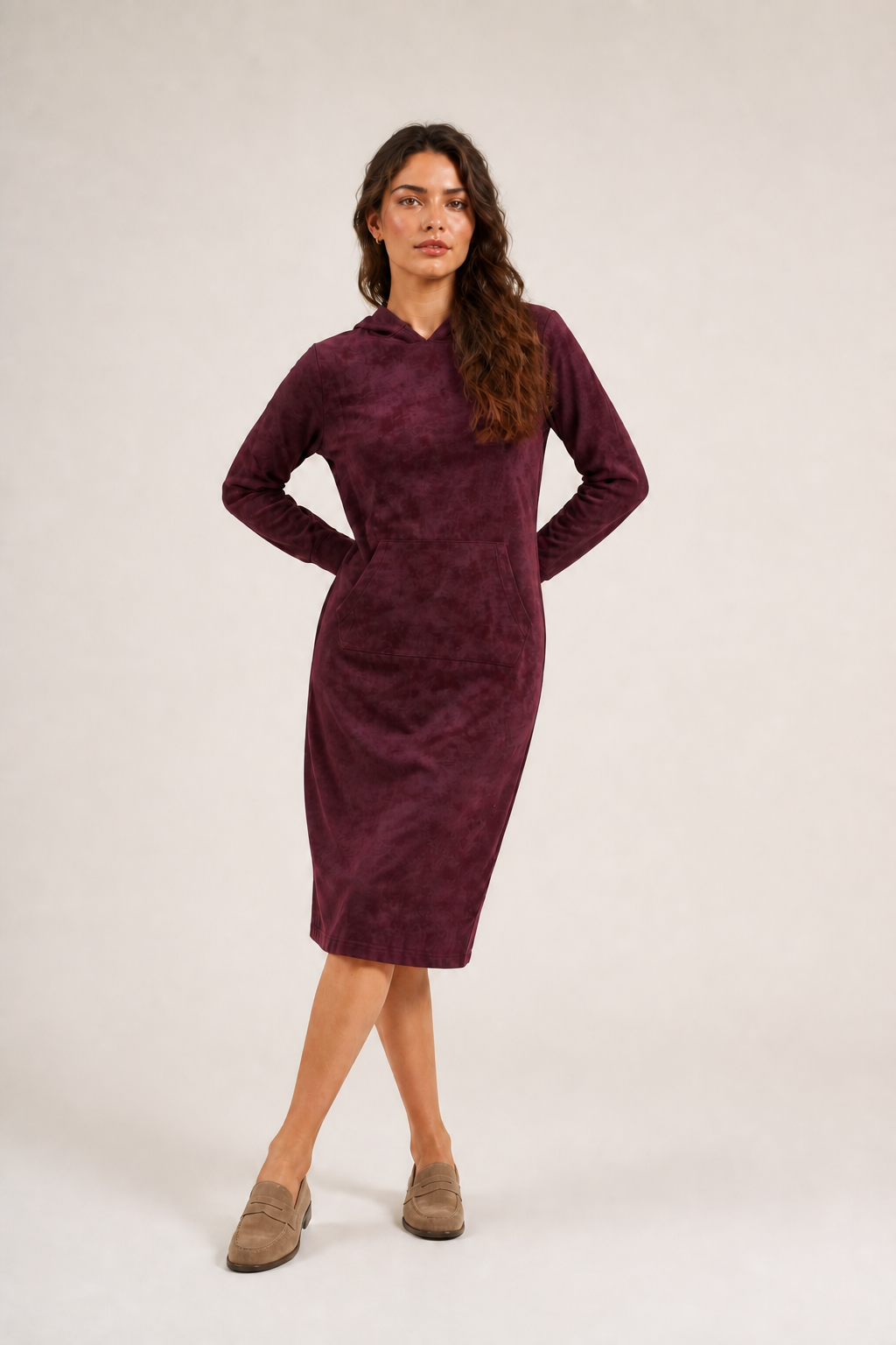 Daniella Faye Serenity pullover hoodie dress in plum — modest women's FW26 collection, view 6