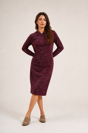 Daniella Faye Serenity pullover hoodie dress in plum — modest women's FW26 collection, view 6