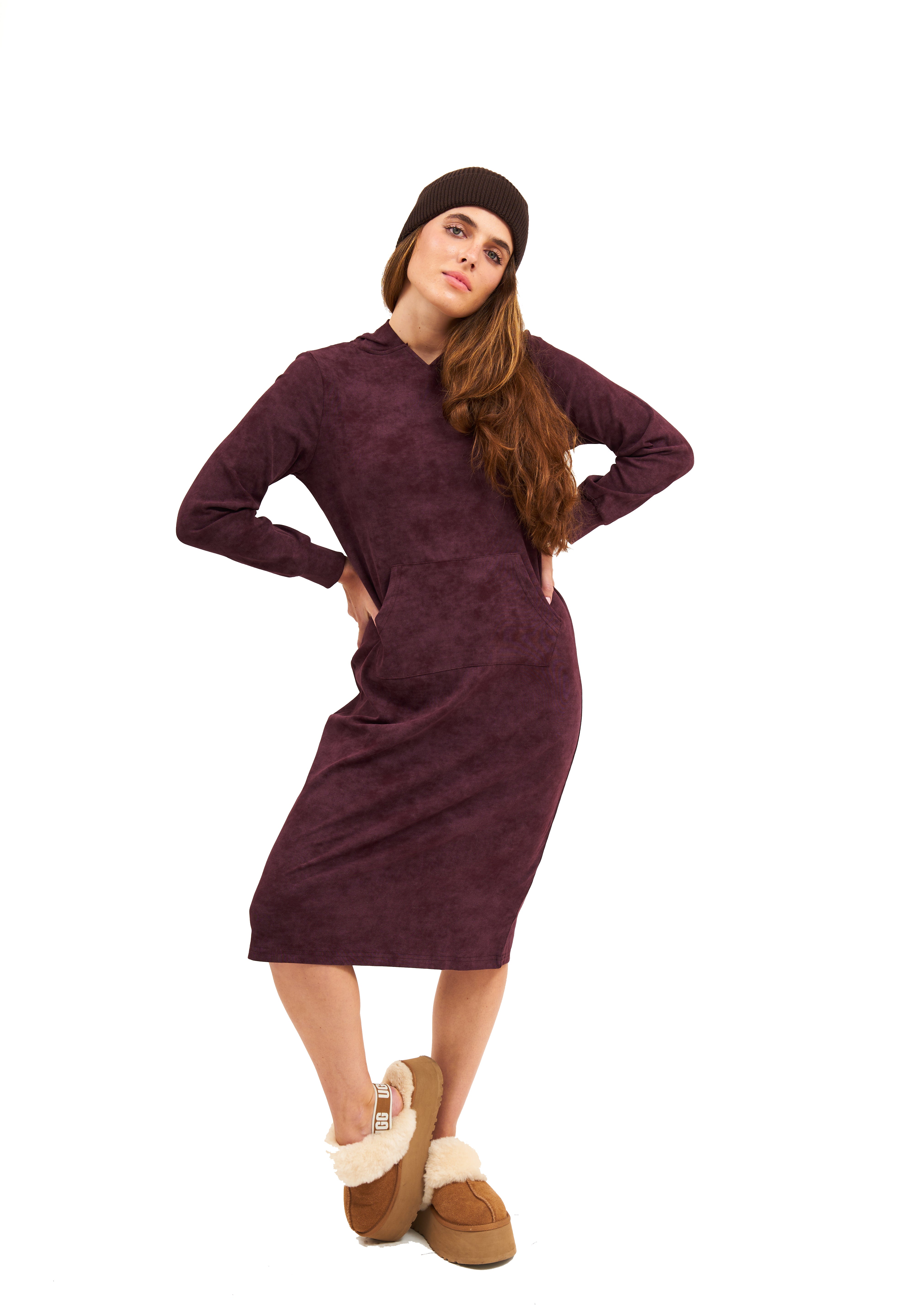Daniella Faye Serenity pullover hoodie dress in plum — modest women's FW26 collection, photo 6