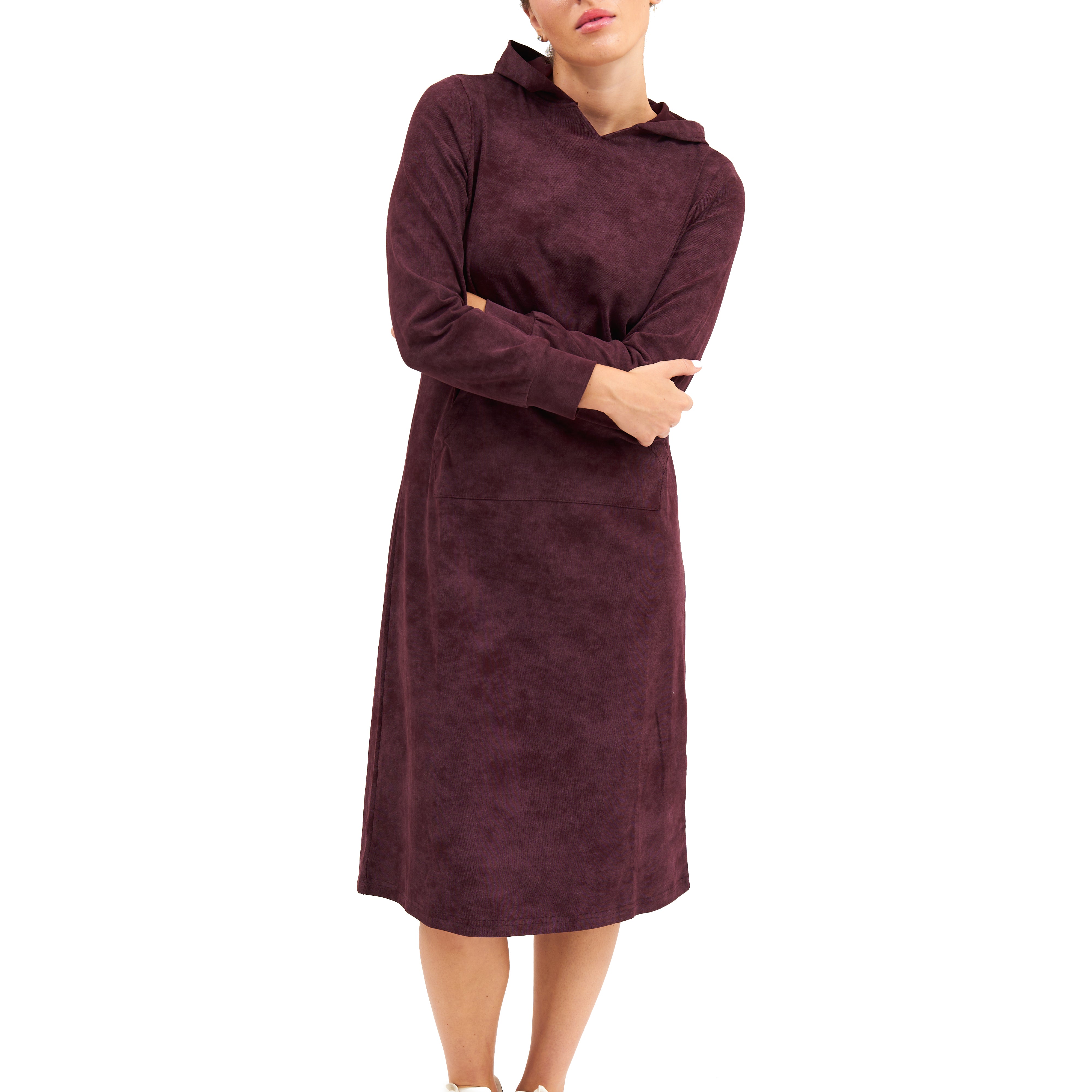Daniella Faye Serenity pullover hoodie dress in plum — modest women's FW26 collection, photo 7