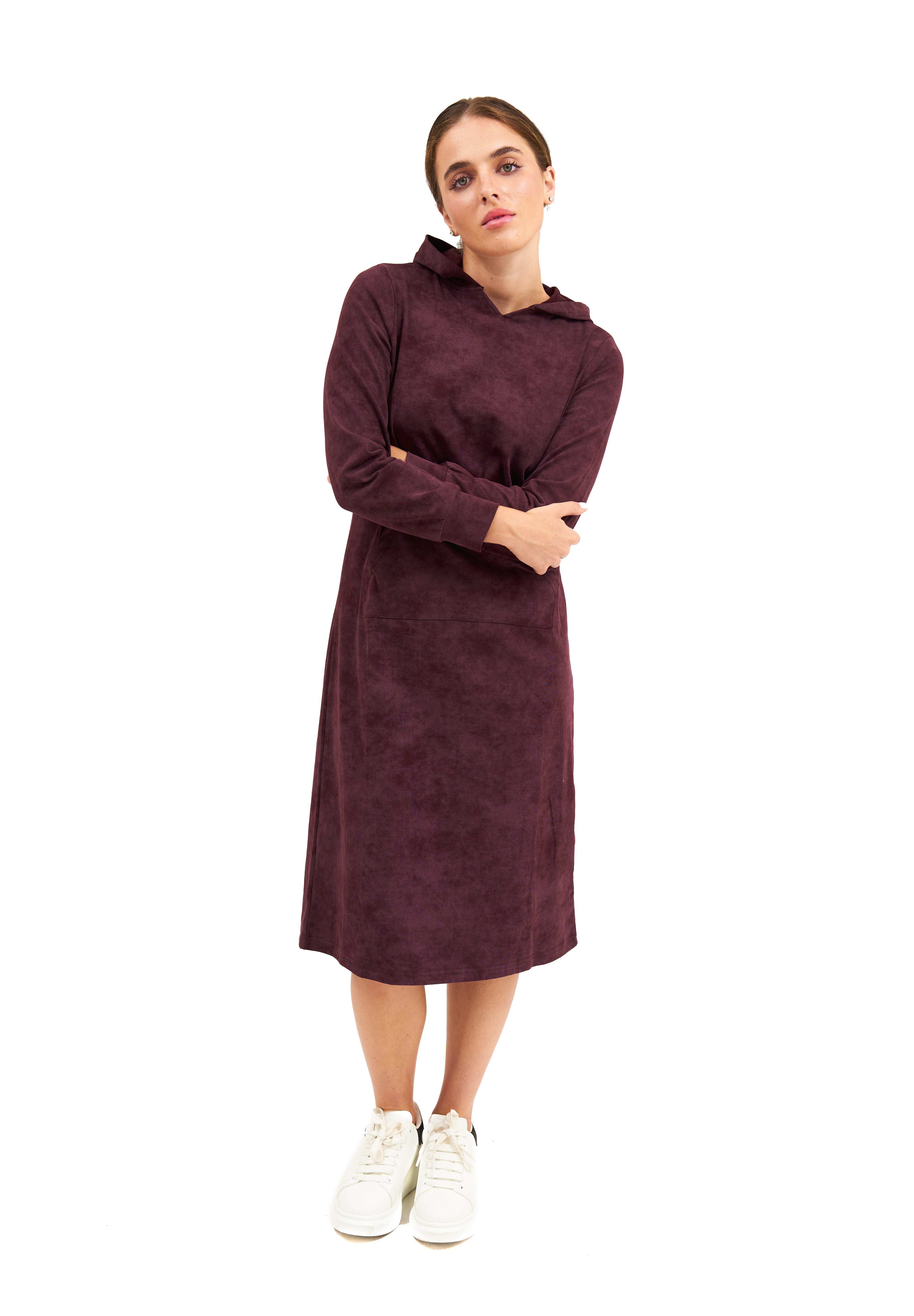 Daniella Faye Serenity pullover hoodie dress in plum — modest women's FW26 collection, photo 7