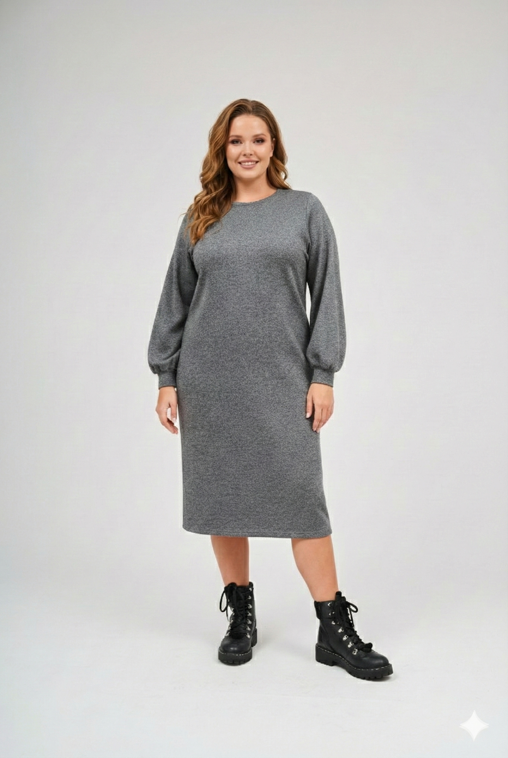 Modest Heather Grey Puff Sleeve Dress – Women's Fashion